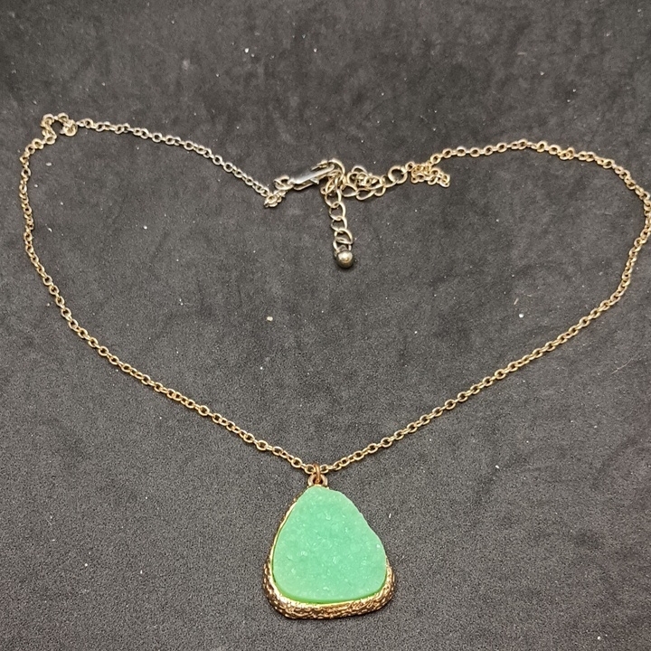 Lime Green Teardrop Pendant Necklace With Gold Chain